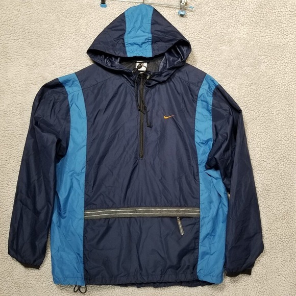 Nike Jacket Mens Large Vintage Blue 1/2 Zipper Stripe Pullover 90s‎ Y2K Swoosh - Picture 1 of 12